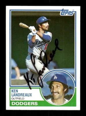 1983 Topps #376 Ken Landreaux  signed autograph  EXMT, centered, crisp sharpie E