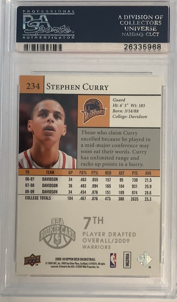 2009 Upper Deck #234 Stephen Curry RC Rookie PSA 9 view 12