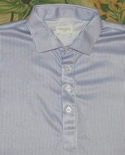 COLLARS CO Blue White Striped Short Sleeve Polo Shirt Large