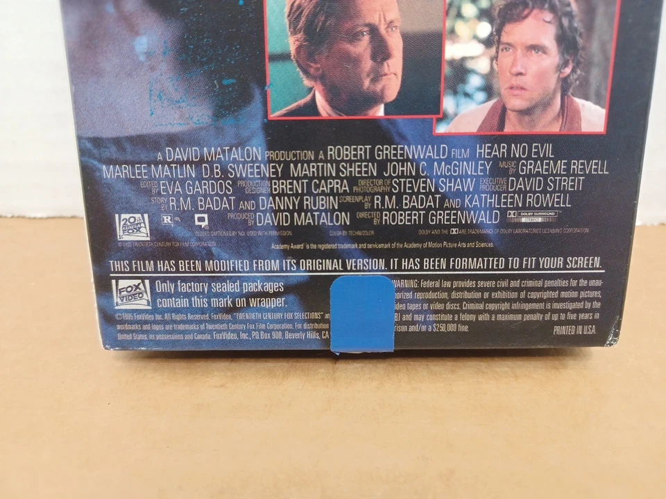 Hear No Evil Vtg 1993 VHS Tape 20th Century Fox Video Selections Marlee Matlin - Image 3 of 4