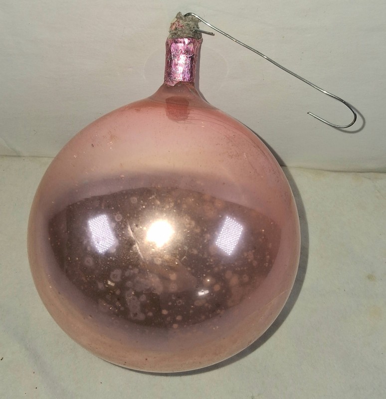Vintage Mercury Glass JUMBO HUGE 5" Pink Ball HEIM Christmas Ornament