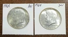 Lot Of 2 90% Silver 1964 (P) Kennedy Half Dollars AU $1 Face Value Junk Silver