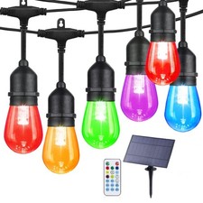 96FT Solar Outdoor String Lights, 30 Shatterproof Edison LED Bulbs, Dimmable ...