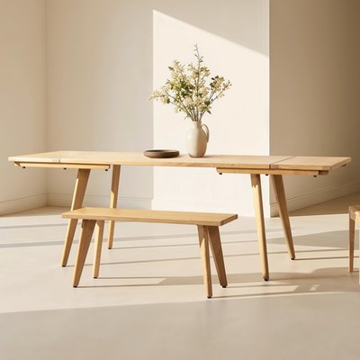 Capri 59-90.5'' Solid Oak Wood 4-6 Seat Extendable Leaf Dining Table, Natural B