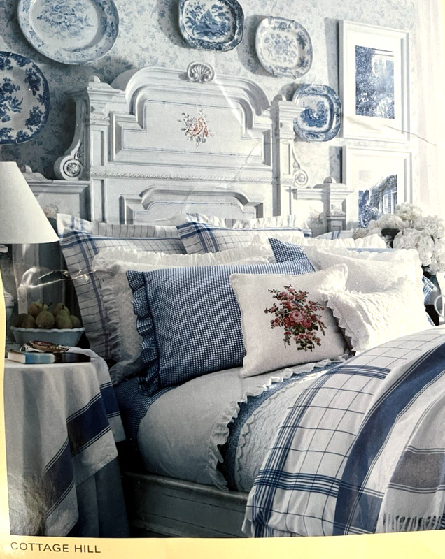 AWESOME NEW Ralph Lauren COTTAGE HILL Blue/White QUEEN Comforter+2 SHAMS 3 PCSet