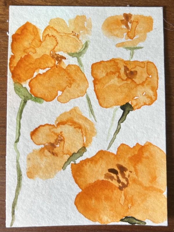 Original ACEO Botanical Abstract Mini Watercolor Painting “Poppy Parade”