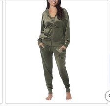 Felina Women s 2PC Velour Lounge Set Hoodie Joggers Green NWT Large