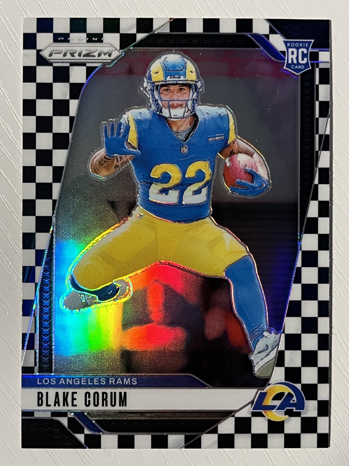 Blake Corum 2024 Panini Prizm Black and White Checkerboard Prizm RC #308 Rams