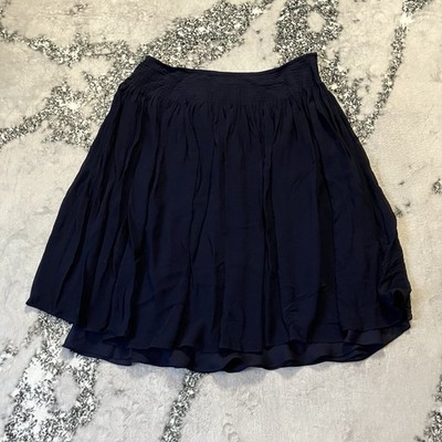 Ralph Lauren LRL Skirt Womens Size 14W Silk Navy Blue Lined Knee Length