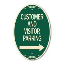 Customer and Visitor Parking With Right Arrow 12" x 18" Aluminum Oval Sign