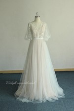 Simple Lace Wedding Dress Wedding Half Sleeve Ivory Puff Sleeve Pregnant Pink