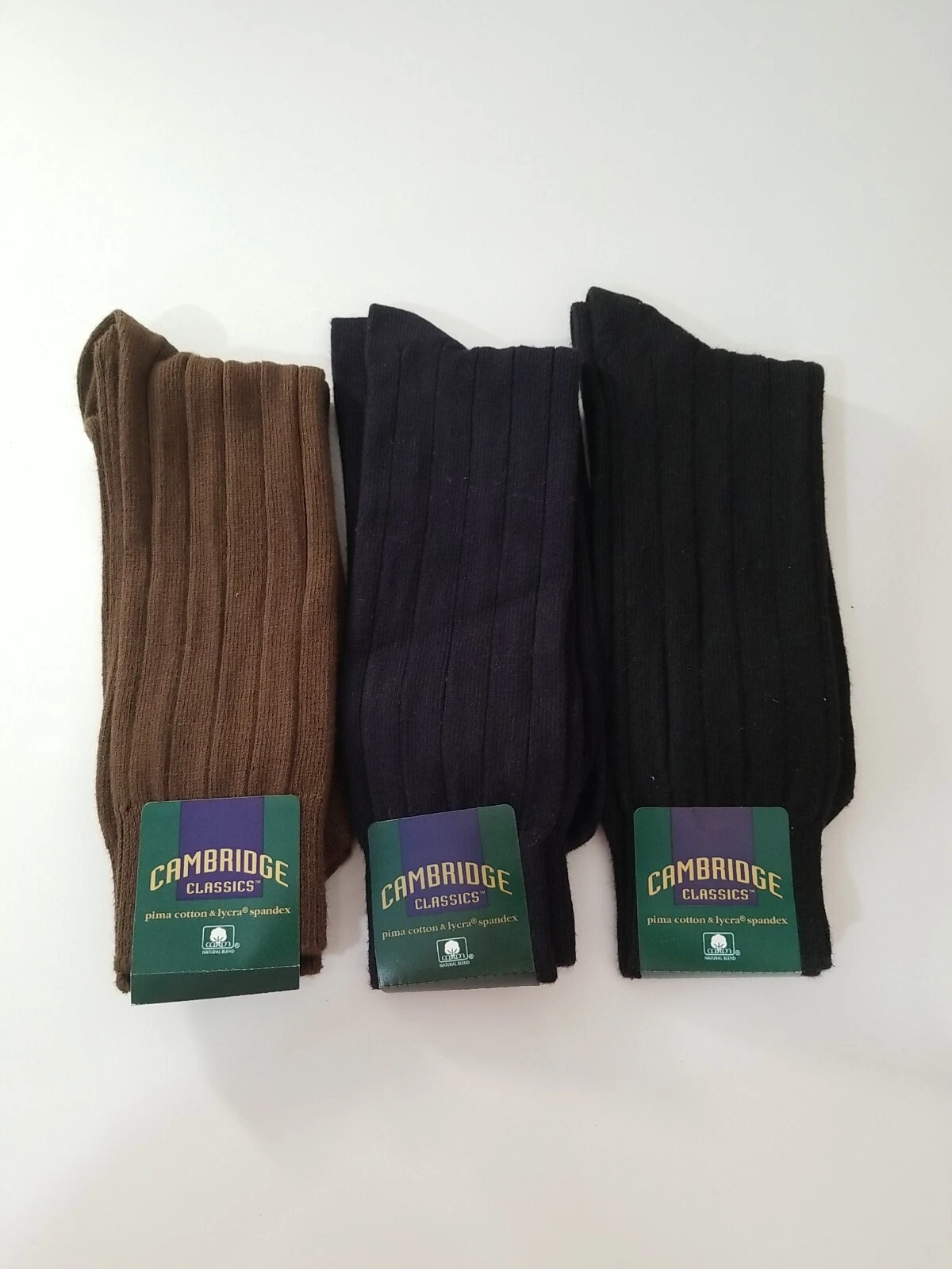 3 Pair New Cambridge Classics Men's Dress Socks Size 10-13 88% Pima Cotton