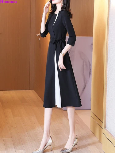 OL Womens Korean Colorblock A-line Shift Shirt Party Cocktail Workwear Dress - Picture 8 of 17