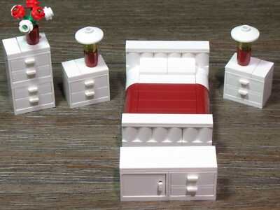 LEGO White Dark Red Queen Bedroom Suite Furniture Flowers Dresser for MOC Builds