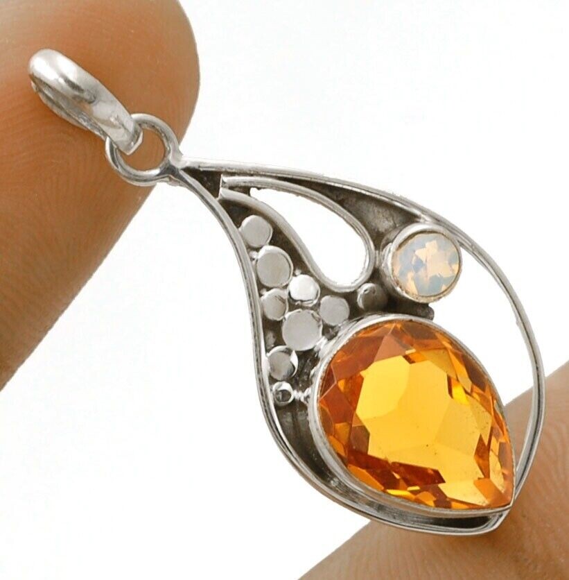 5CT Natural Golden Citrine Sterling Silver Pendant 1.5 Inch