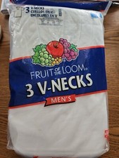 Vintage Fruit of The Loom White V Neck T-Shirt 3 Pack Mens L 42-44 Cotton 3 Pack