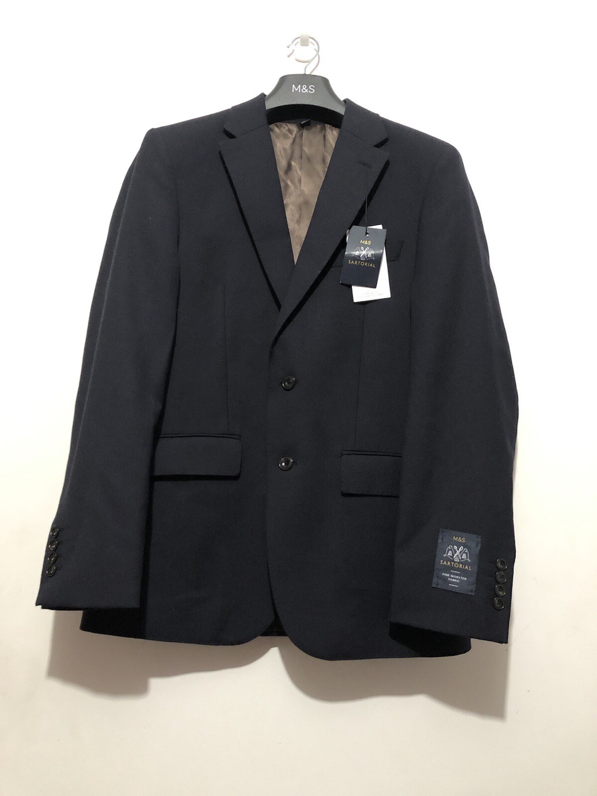 FILA Giacca blazer M&S Sartorial Saville Row ispirata alla lana UK 38 normale £99 blu navy