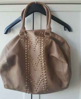 Pimkie Tasche Taupe hellbraun, beige, goldene Nieten auch für Uni oder Schule