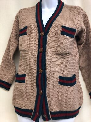 RARE vintage GUCCI Cardigan, 1950s iconic green red stripe beige 