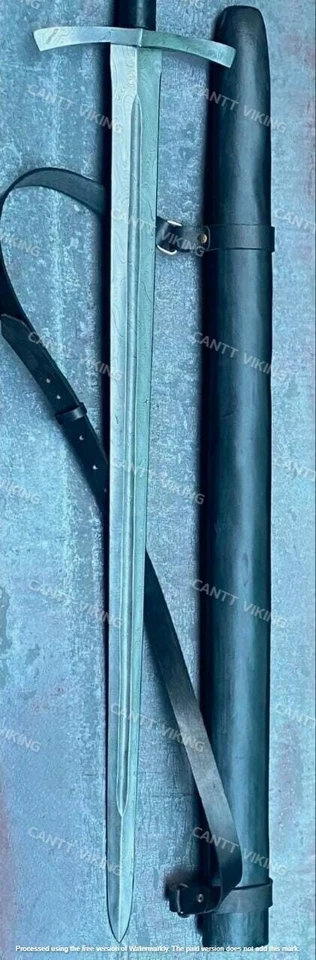 Custom Hand-Forged Damascus Steel Viking Long Sword Battle Ready With Scabbard. - Image 2 of 4