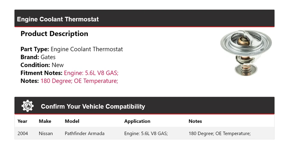 Nissan Pathfinder Armada 2004 5,6 L V8 motor gas refrigerante termostato puertas Foto 2 de 4