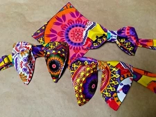Handmade Mens African Print Kente Bow Tie Handkerchief Pre-tied Bright Colorful