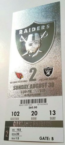 2015 Oakland Raiders Arizona Cardinals NFL Football Full Ticket Stub - Picture 2 of 3