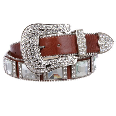 Western Square Rinestone Ornaments Leather Belt Women Amazon.com: Western Square Rhinestone Ornaments Top Grain  main image 2