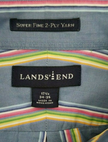 Lands'End Men's Multi Color Striped Button Front Long Sleeve Shirt 17 1/2-33 - Picture 4 of 5
