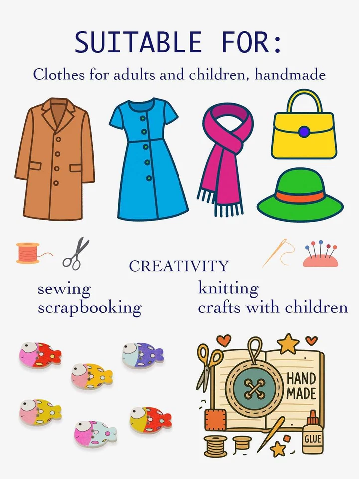 30pcs Cartoon Fish Wooden Buttons for scrapbook sewing handmade crafts Diy 20mm - Image 3 of 4