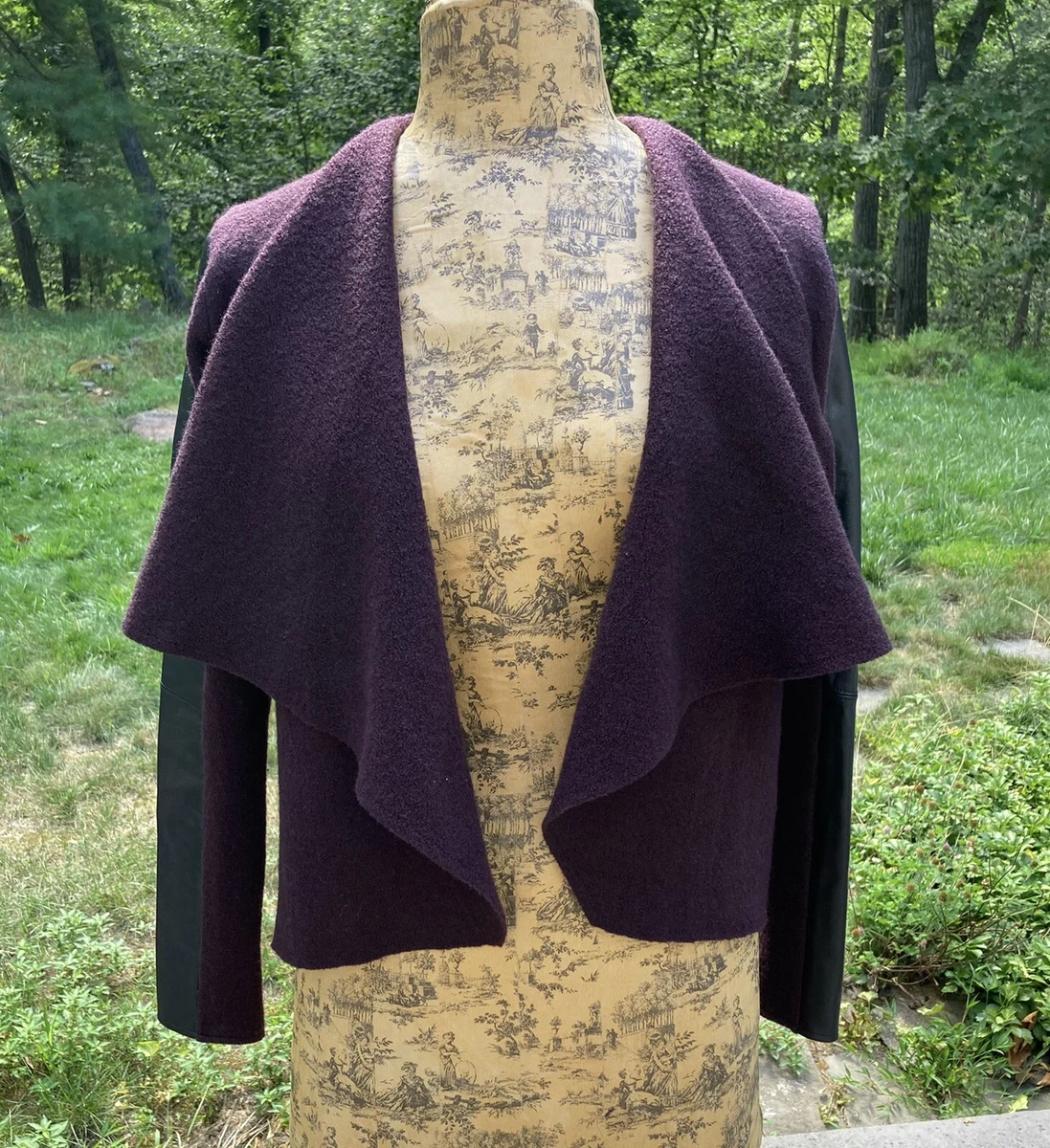 Ted Baker Waterfall Jacket sz 1 or US 4 XS Gaeton Wool w Leather Sleeves Wine