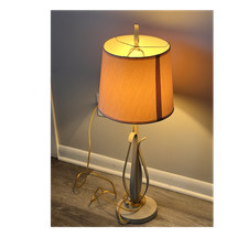 Vintage Beige Table Lamp w/ Drum Shade, Corded Power, Switch Control