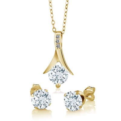 2.30Ct Sky Blue Aquamarine White Diamond 18K Rose Gold Plated Silver Jewelry Set