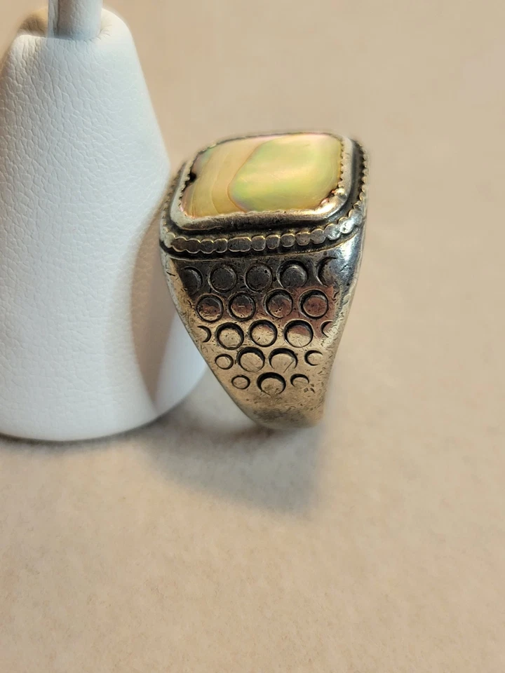 Anillo de madreperla para hombre de plata de ley 925 talla 11 hecho a mano 16 gramos grabado Foto 2 de 4