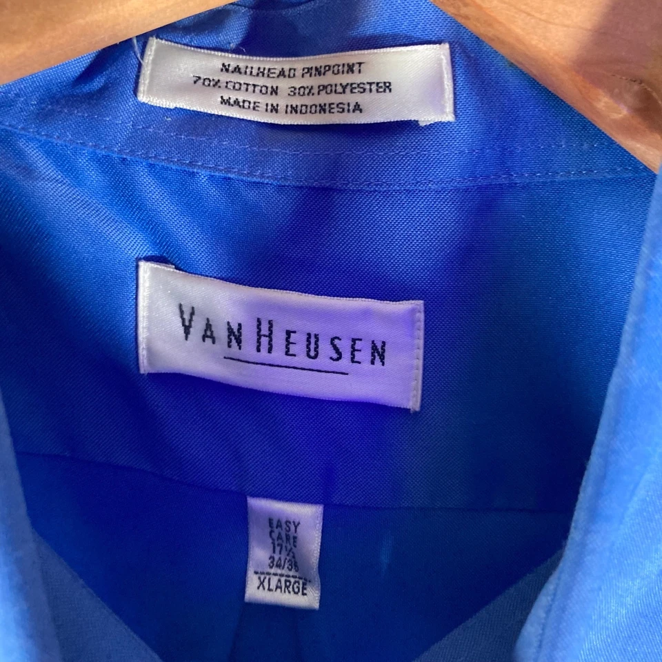 Camisa de vestir Van Heusen para hombre XL azul con cabeza de clavo pincha manga larga abotonada Foto 3 de 4