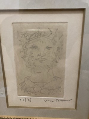Max Papart Original Etching Art ''Greek Head'' 23/35 Ltd Ed Framed Matted Signed