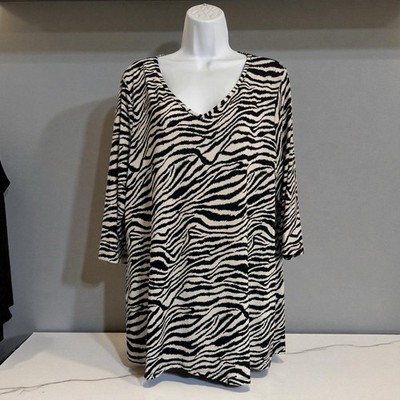 ATTITUDES WOMENS BY RENEE SIZE 1X V-NECK ZEBRA PRINT 3/4 SLEEVE TUNIC BLOUSE