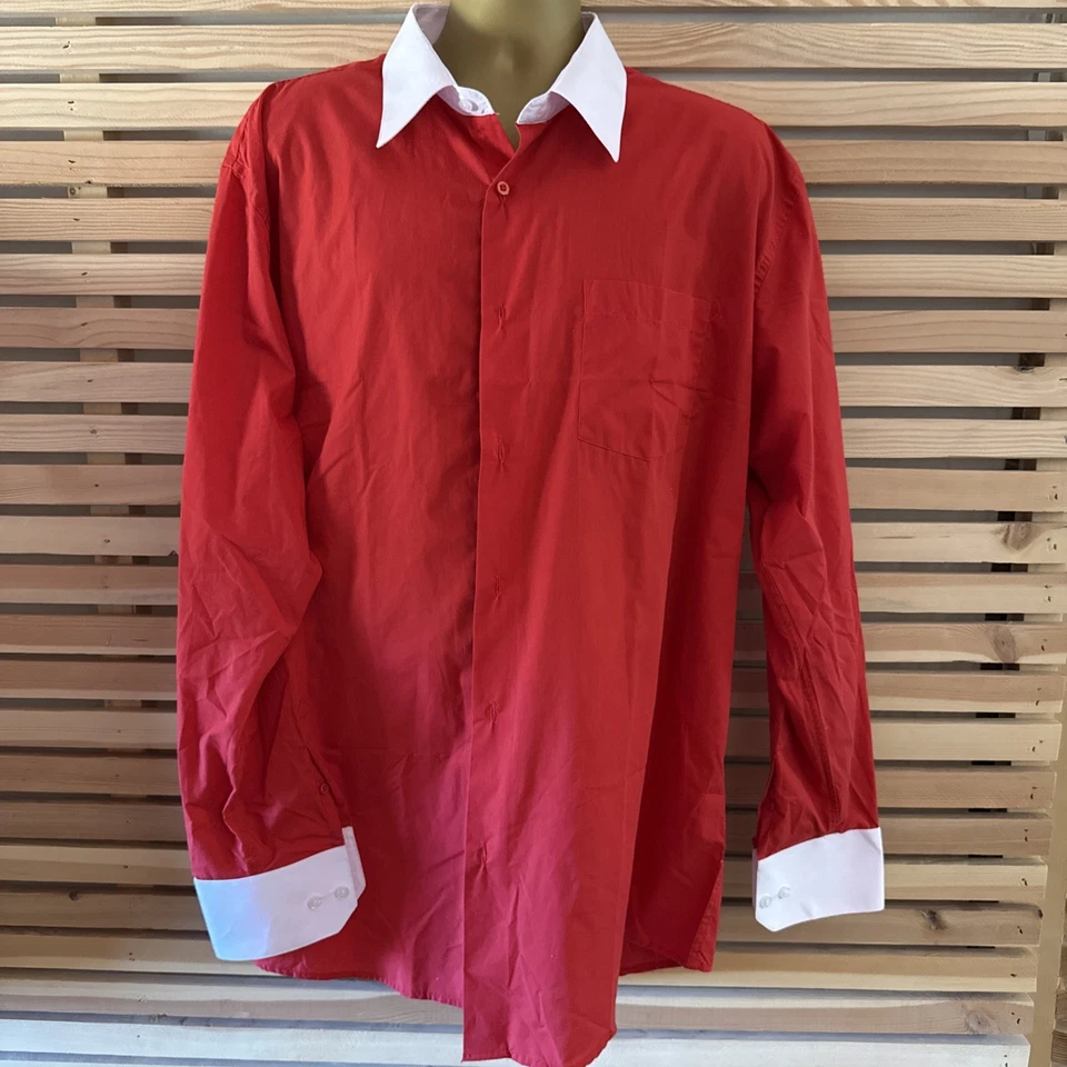 BERLIONI MENS ITALY RED DRESS SHIRT 2-TONE LONG SLEEVE FRENCH CUFF 2 XL CL-1-20 - Image 2 of 4