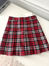 Gucci Girls Plaid Pleated Wool Skirt Red/Black/White Short Zip Size 10