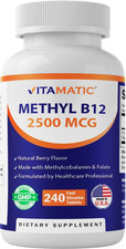 Vitamatic Methyl B12 2500 mcg with Folic Acid   Natural Berry Flavor   240 Fast