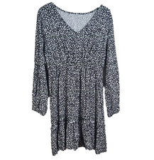 Babydoll Dress Womens  Black White Lepard Print Flowy Tiered Cottage Boho