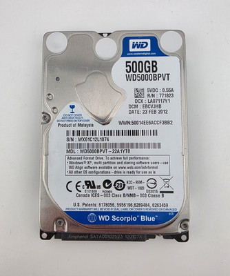 Western Digital WD Scorpio Blue WD5000BPVT 500 GB HDD 2,5'' SATA #047 SMART gut