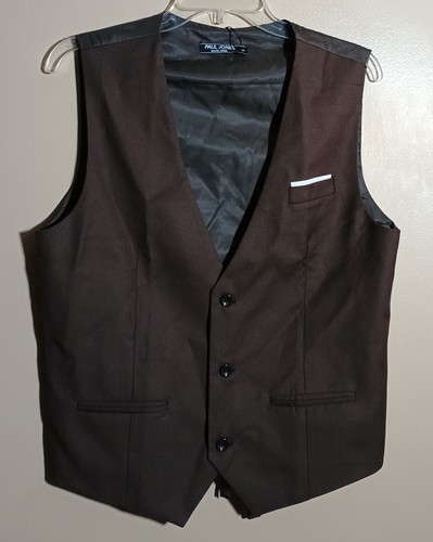 Paul Jones Men's Small Chocolate Brown Waistcoat Casual Dress Trendy Retro Vest - Picture 3 of 7