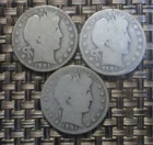 Barber liberty head half dollars 1901 P,O,S all three coins.