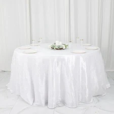 132" WHITE Accordion Crinkled Taffeta Round TABLECLOTH Party Decorations