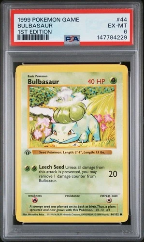 1999 Pokemon Game Base Set 1st Edition (Shadowless) #44 Bulbasaur - PSA 6 EX-MT