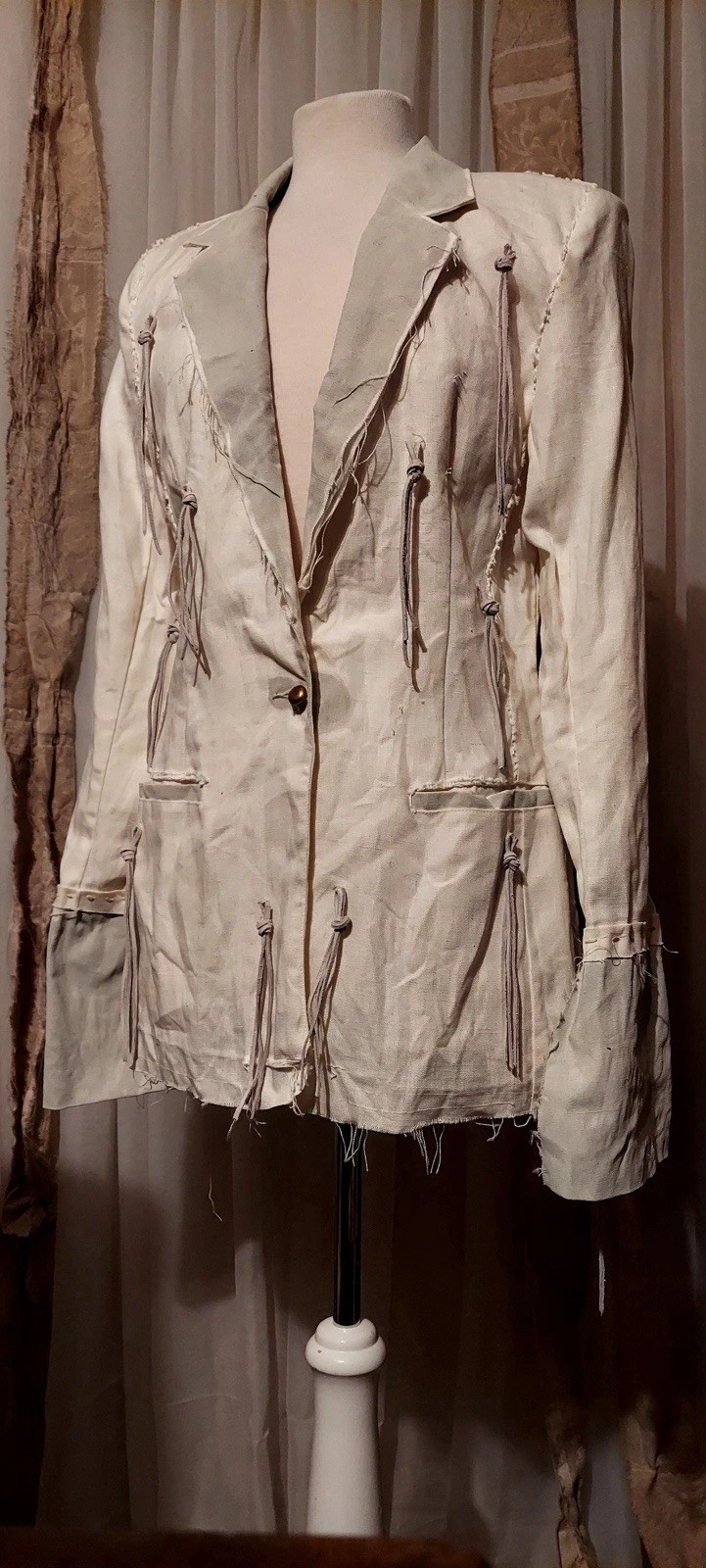 Art To Wear Unisex Linen Blazer Jacket Hand Painted Signed 36” Chest