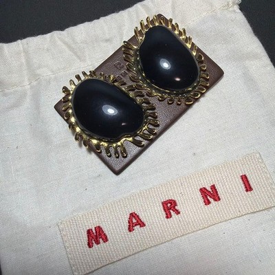 Marni Vintage Oval Onyx Farbstein Gold Ohrringe Gebraucht Authentisch