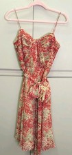 Ralph Lauren Dress Sz 6 Summer Spaghetti Strap Red Coral Floral Lined Wedding
