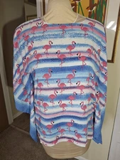 Quacker Factory Kimono Top Size Small Blue Pink Flamingos Rhinestones 
